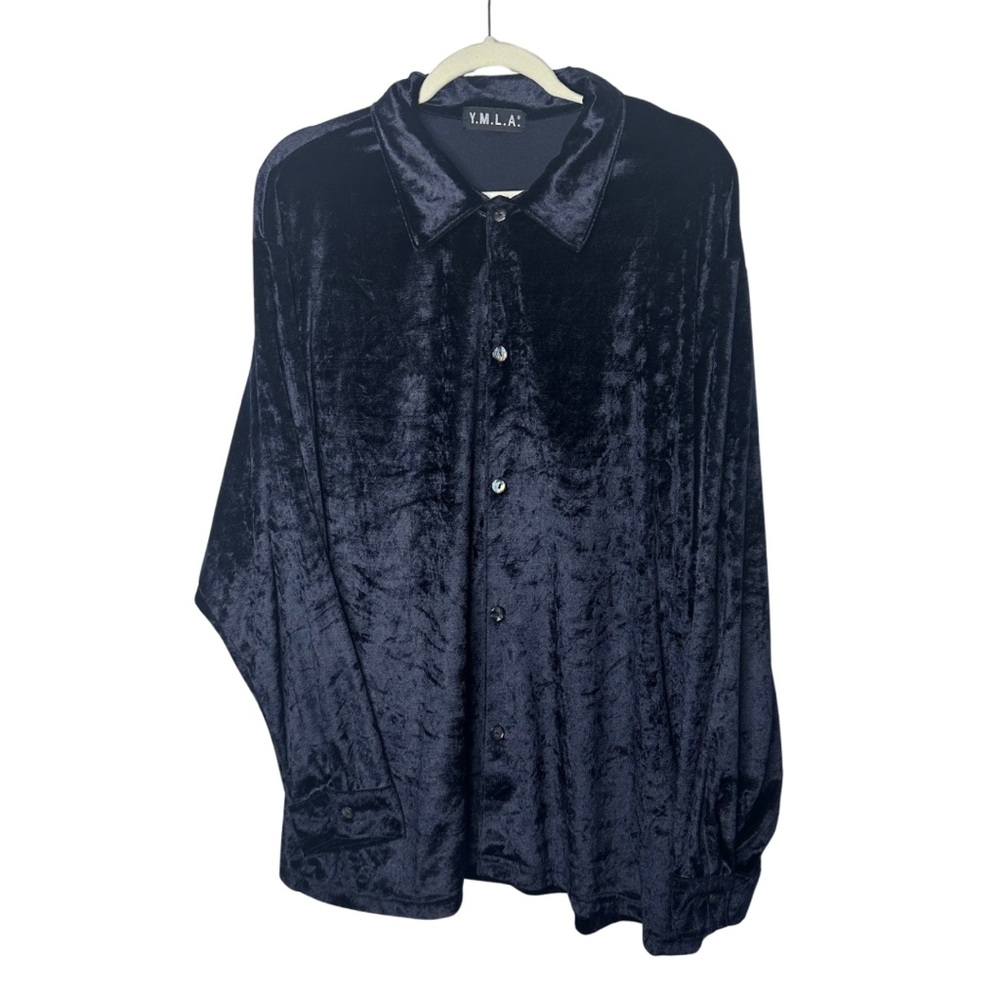Y.M.L.A Vintage 90s Baggy Velour Velvet Black Club‎ Shirt size S